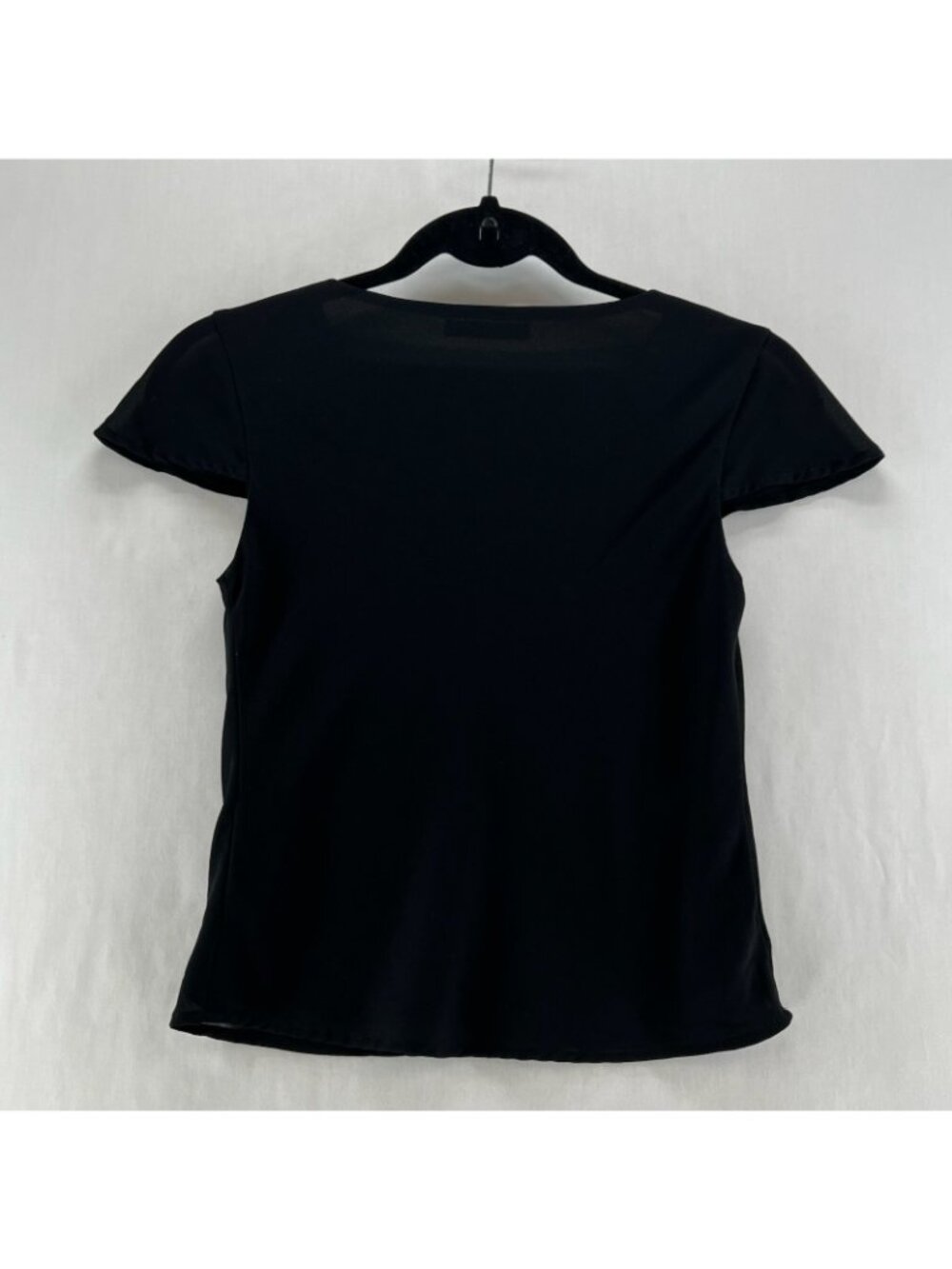 Brandy Melville Mesh Ruched V-Neck Top Womens One Size Cap Sleeve Pullover Black - Picture 2 of 9